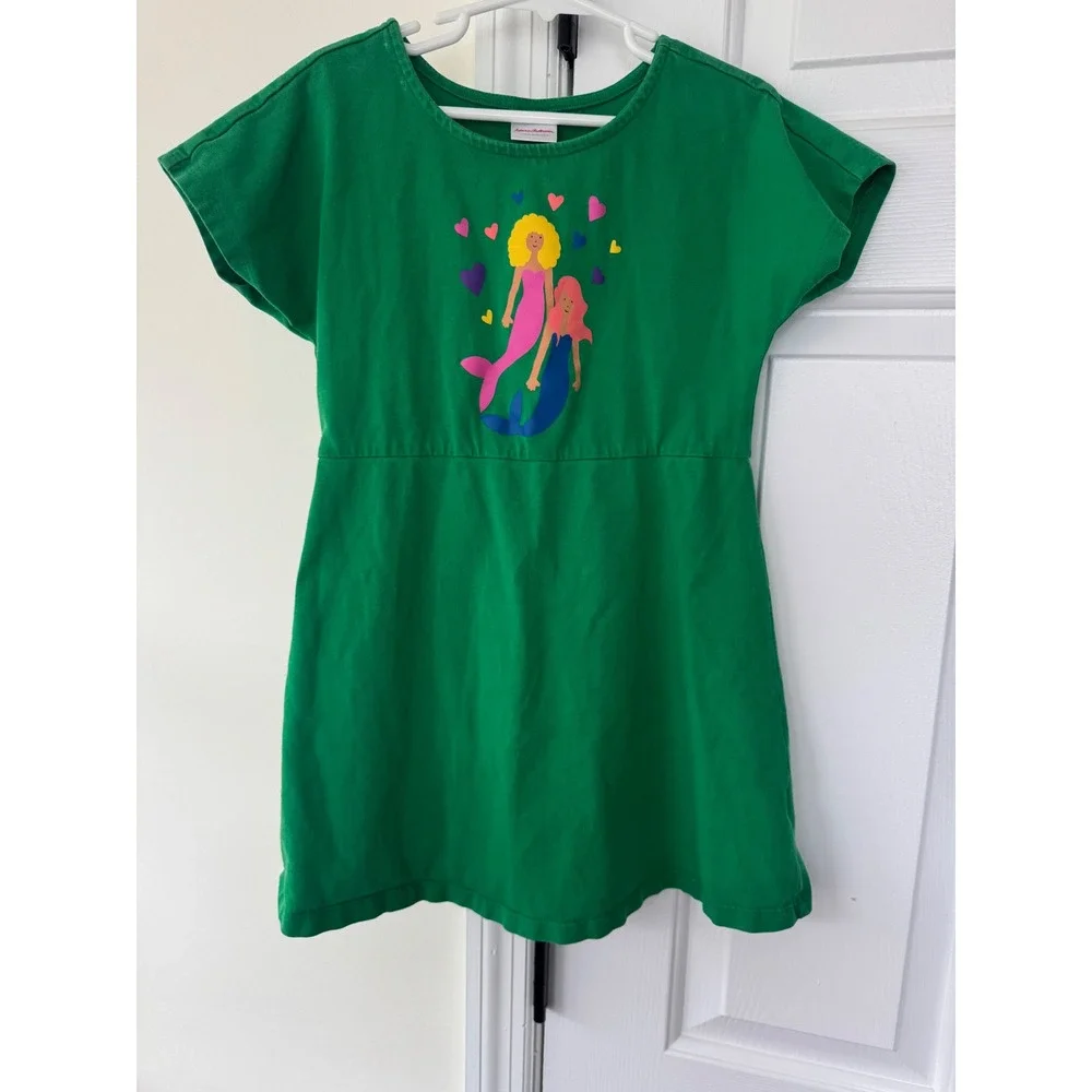 Hanna Andersson Girls Green Mermaid Heart Cotton Knit Empire Waist Dress US‎ 5